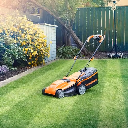 LawnMaster 1400W Orange Electric Lawnmower and Grass Trimmer Set with Collection Bag and Fixed Steel Blade, Corded Mains – 2