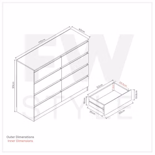 FWStyle Stora Grey Gloss 8 Drawer Modern Chest of Drawers W/D/H: 120 x 52 x 99 cm – 2