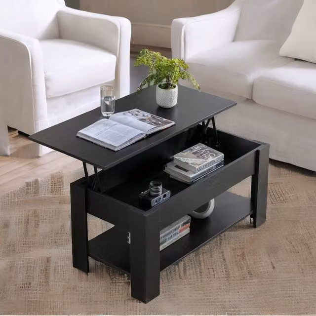Rafaelo Mobilia Industrial Lift Top Coffee Table with Hidden Storage in Black – 1