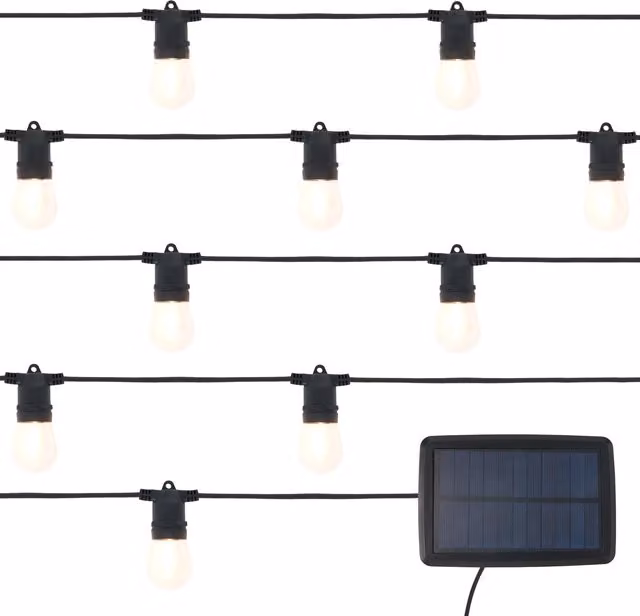 Litecraft Zion 10 Pack Outdoor Solar LED Festoon Light Kit, Warm White, Black