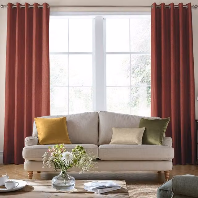 Laura Ashley Swanson Made to Measure Blackout Eyelet Curtain Panel in Red and Orange
