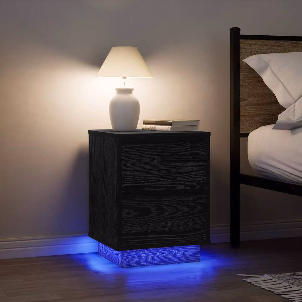 Berkfield Home Set of 2 Modern Black Bedside Cabinets with Integrated LED Lighting, W/D/H: 38 x 34 x 50 cm – 2