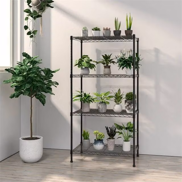 EONLION 4 Tier Metal Racking Storage Shelf in Black, W: 50 cm, D: 30 cm, H: 100 cm