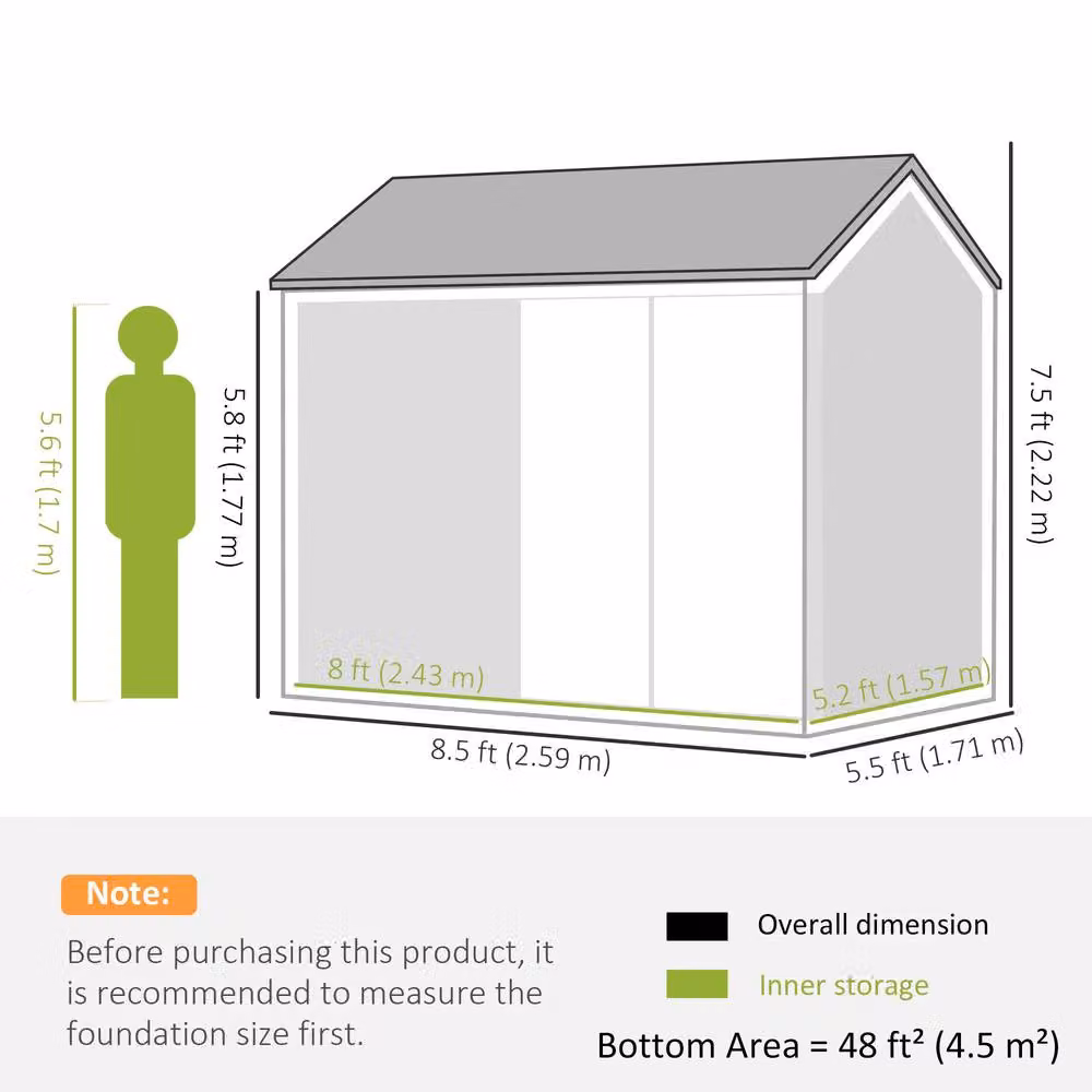 Rolipo Galvanised Metal Garden Shed with Double Doors, Window and Vents, Grey, W/D/H: 243.84 x 182.88 x 222.0 cm – 4