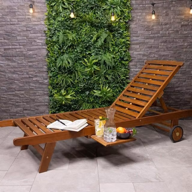 Charles Bentley FSC Certified Acacia Wood Reclining Sun Lounger with Pull Out Tray, Brown, W/D/H: 200 x 85 x 67 cm