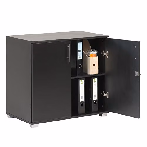 MMT Furniture Designs Ltd Black Lockable 2 Door Storage Cabinet with Adjustable Internal Shelves, H 75 cm x W 80 cm x D 45 cm
