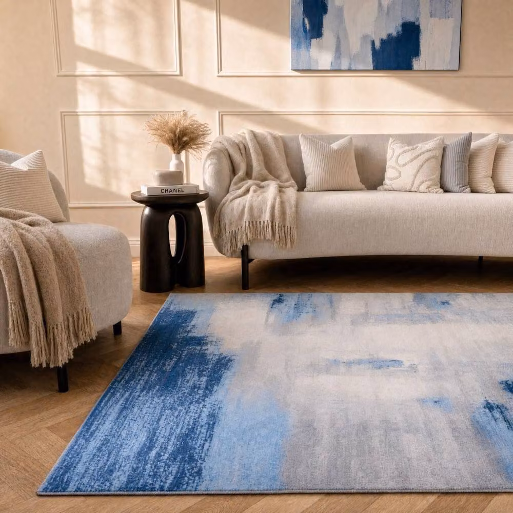 THE RUGS Elaris Stain Resistant Abstract Area Rug in Navy and Light Grey, W: 160 cm, D: 230 cm – 5