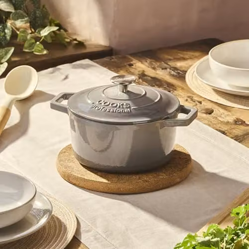 Cooks Professional Enamelled Cast Iron 20cm Casserole Dish with Lid and Handles, 2.8 l, Grey – 2