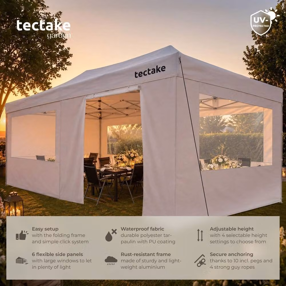 tectake Viola Aluminum Folding Pavilion in White, W/D/H: 600 x 316 x 300 cm – 2