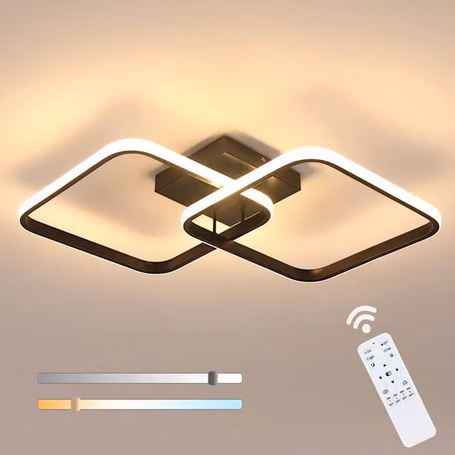 Pheashine Black Square LED Ceiling Light, 50W Dimmable with Remote Control