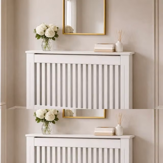 Home Treats Modern MDF Wooden Radiator Cover in White or Grey, Width: 112 cm