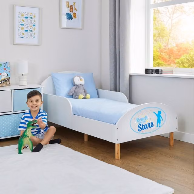 Liberty House Toys Reach For The Stars White Toddler Bed in Solid Pine Wood