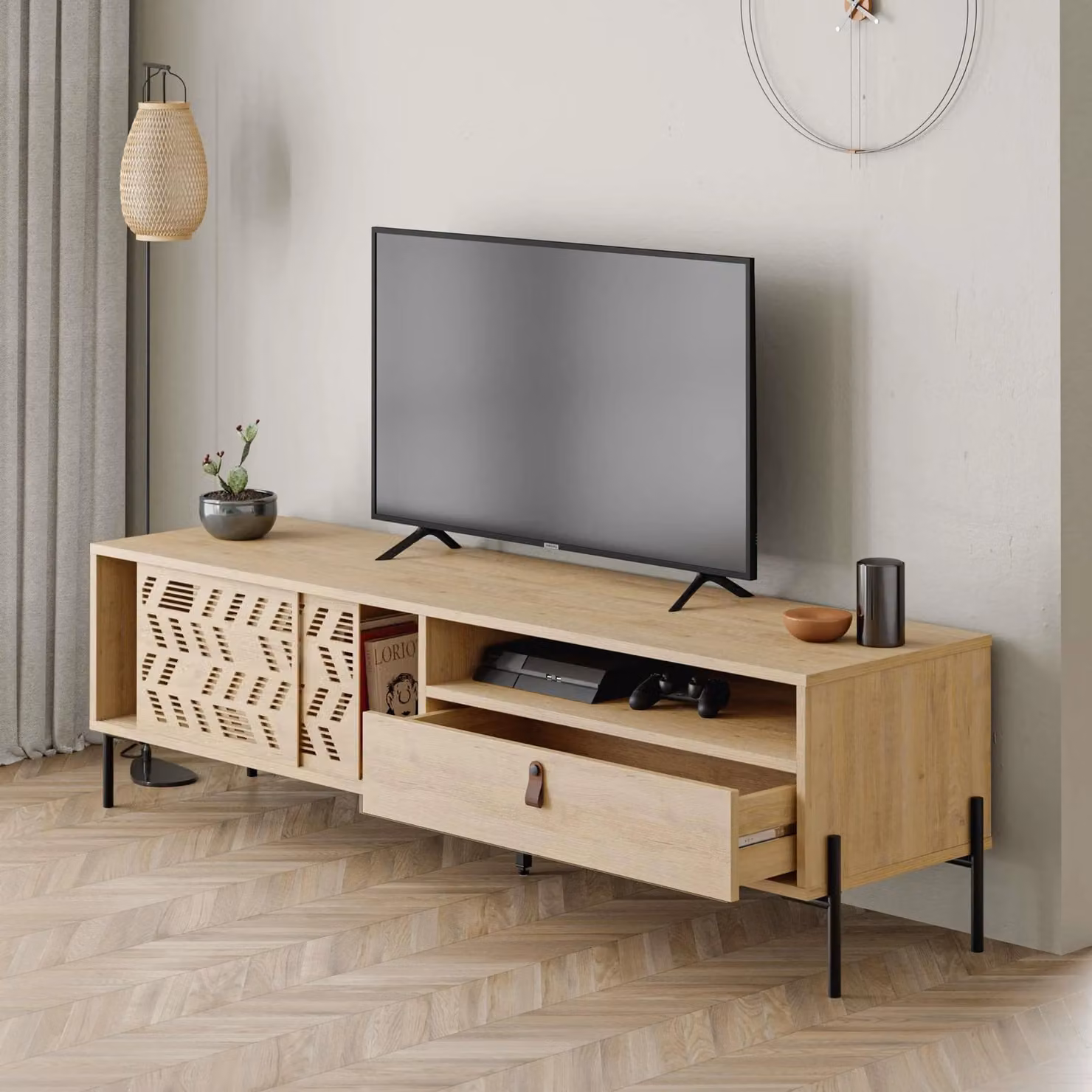 Decortie Dionysos Modern TV Unit Media Stand in Oak, 2 Pack – 3