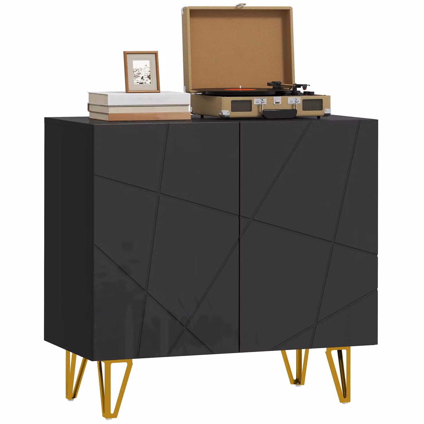 HOMCOM Modern High Gloss Sideboard in Black and Gold with Adjustable Shelf – 2