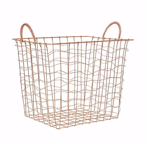 Premier Housewares Copper Plated Wireframe Storage Basket in Gold, W/D/H: 36.0 x 38.0 x 30.0 cm