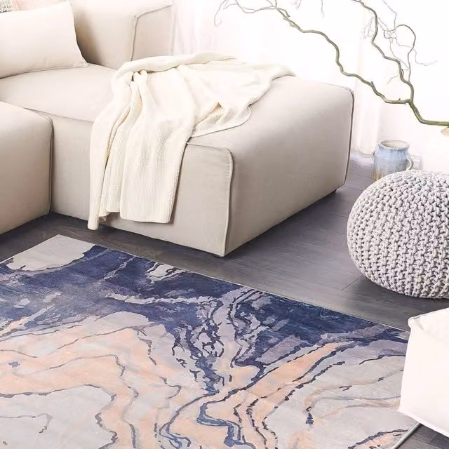 Wyld and Coco Marbled Woven Polyester Area Rug in Beige, Blue and Multicolour, W: 140 cm, D: 200 cm – 1