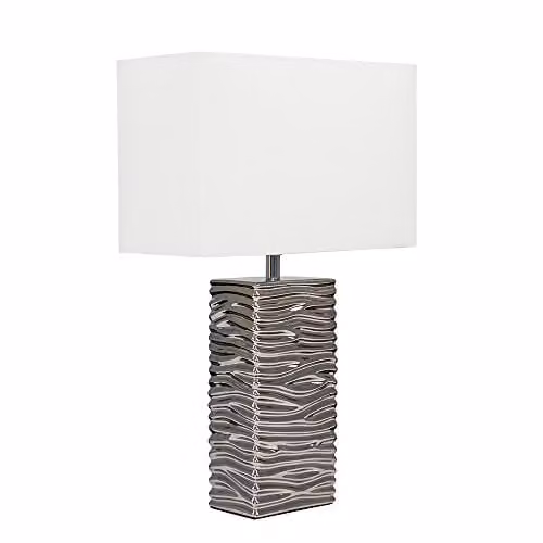 ValueLights Etienne Modern Silver Ceramic Table Lamp with White Fabric Shade, H 47.0 cm x W 30.5 cm x D 14.5 cm – 1