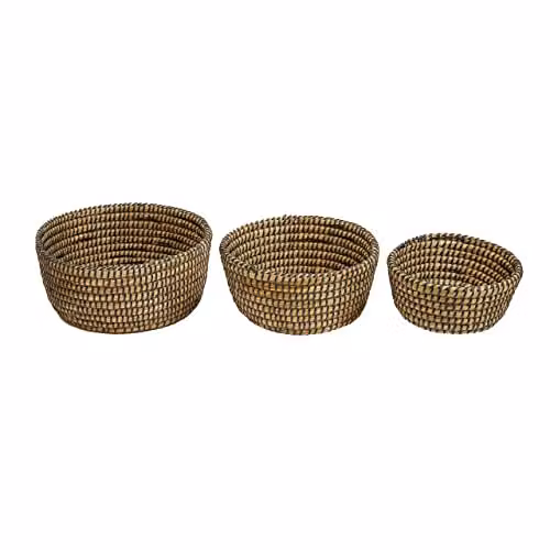 Premier Housewares Lidi Set of Three Natural Straw Baskets with Black Detail, W/D/H: 30 x 30 x 13 cm – 2