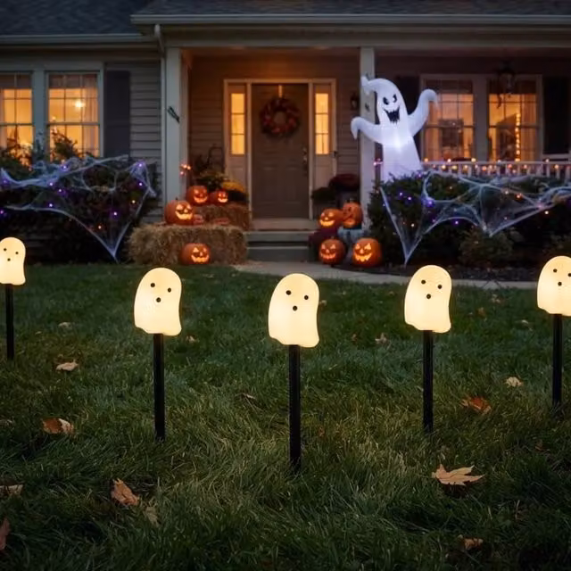 Garden Greatness 5 Pack Halloween Ghost Stake Lights in White and Multicolour