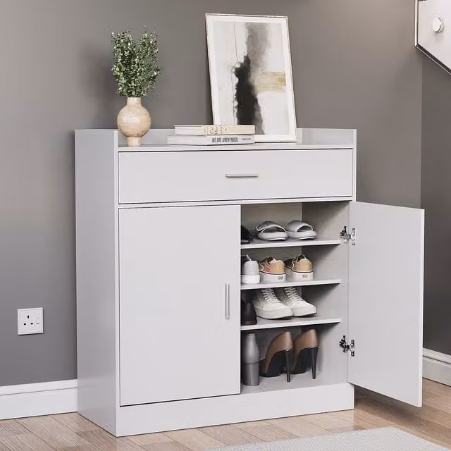 Vida Designs Dalby Modern White 2 Door 1 Drawer Shoe Cabinet