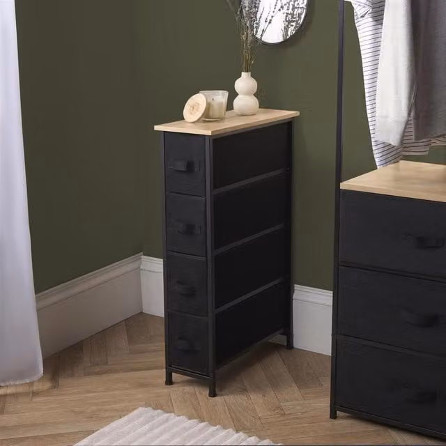 OHS Brooklyn Narrow Fabric Drawer Cabinet in Black