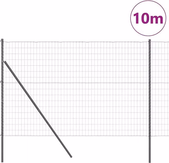 Berkfield Home Modern Euro Fence with 7 Posts, Galvanised Steel, Grey, W: 10 m, H: 1.6 m – 1