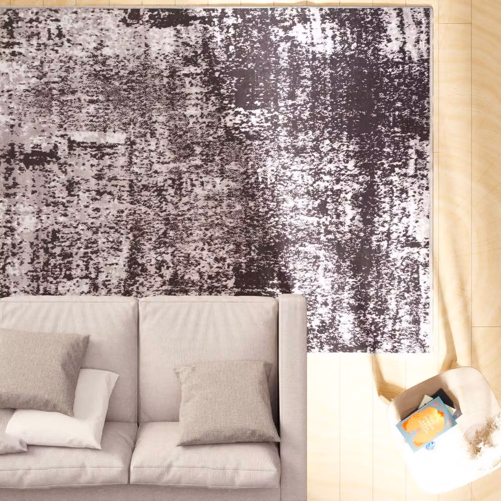Kukoon Black and White Abstract Soft Chenille Washable Living Room Area Rug, W: 160 cm, D: 230 cm – 3