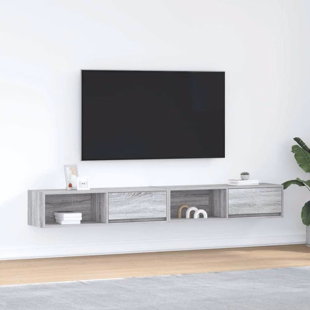 Berkfield Home Set of 2 Modern Grey Sonoma TV Cabinets, W/D/H: 100 x 31 x 25.5 cm – 2