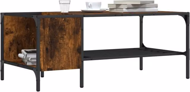 Berkfield Home Smoked Oak Coffee Table with Rack in Brown, W: 100 cm, D: 51 cm, H: 40 cm