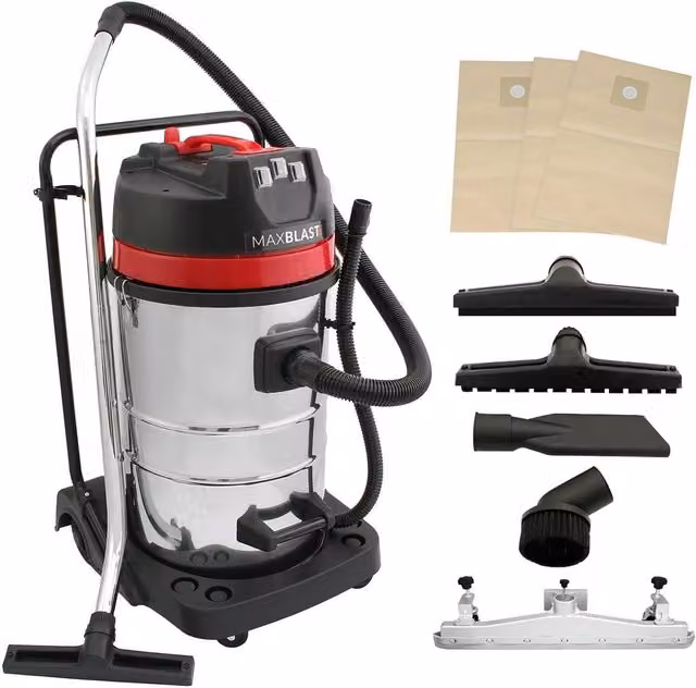 Monstershop 80L Industrial Vacuum in Silver with 5 Attachments and 3 Hoover Bags