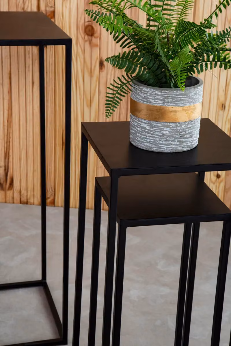 Orsina Nest of 3 Square Marble Top Side Tables with Black Powder Coated Metal Frames – 3