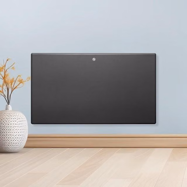 Purus 1200W Electric Panel Convector Heater in White and Grey, Wall Mounted or Freestanding with Thermostat and Timer