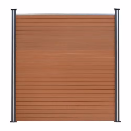 Monster Shop Brown Wood Grain Composite Fence Panel with Aluminium Posts and Solar Powered LED Lighting, W: 526 cm, H: 185 cm – 2