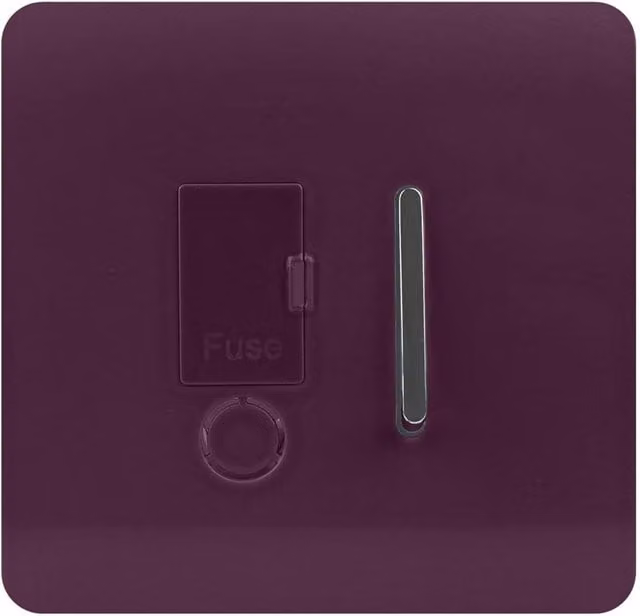 Trendi Switch Modern Glossy Single 13 A Fused Spur Connection Unit with Flex Outlet and Chrome Rocker in Plum Purple