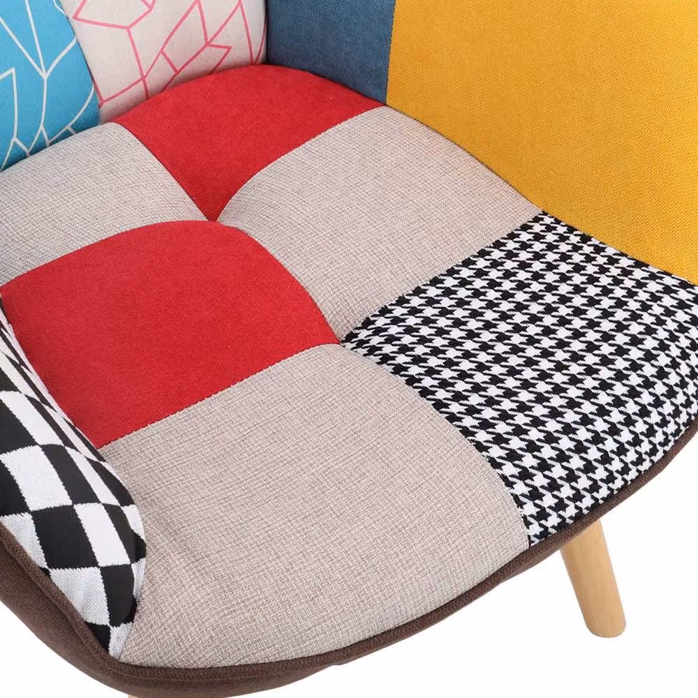 Garden Sanctuary Modern Tufted Button Linen Armchair with Wooden Legs in Multicolour – 3