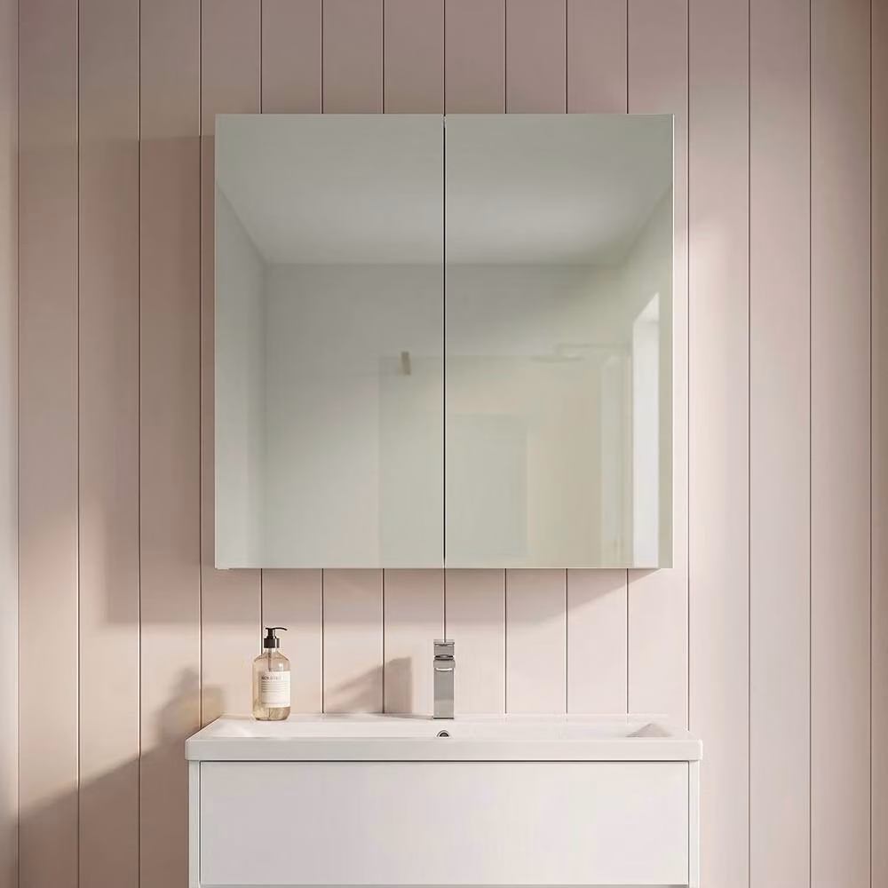 Balterley Gloss White 50/50 Split Mirrored Bathroom Cabinet with Soft Close Hinged Doors – 2