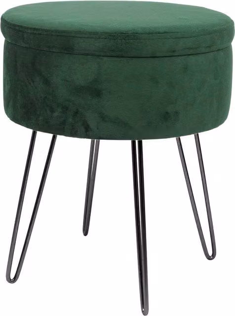 Harbour Housewares Round Velvet Storage Footstool in Green with Black Legs, H45 x D36 cm