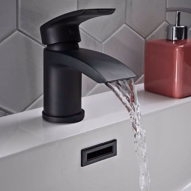Bathroom Kingdom Belini Matt Black Modern Single Lever Countertop Basin Mixer Tap