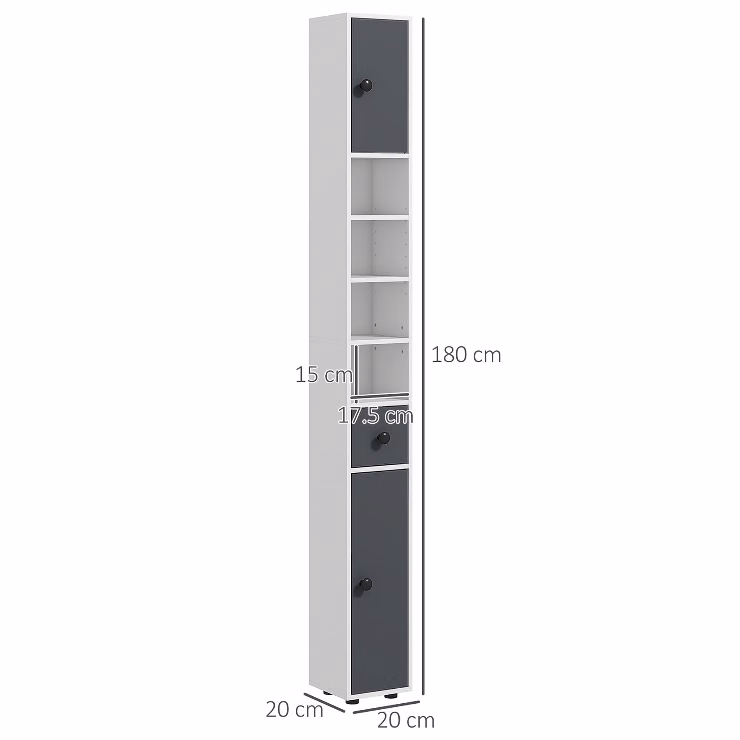 Kleankin Tall Slim White Bathroom Cabinet with Open Shelves and 2 Doors – 3
