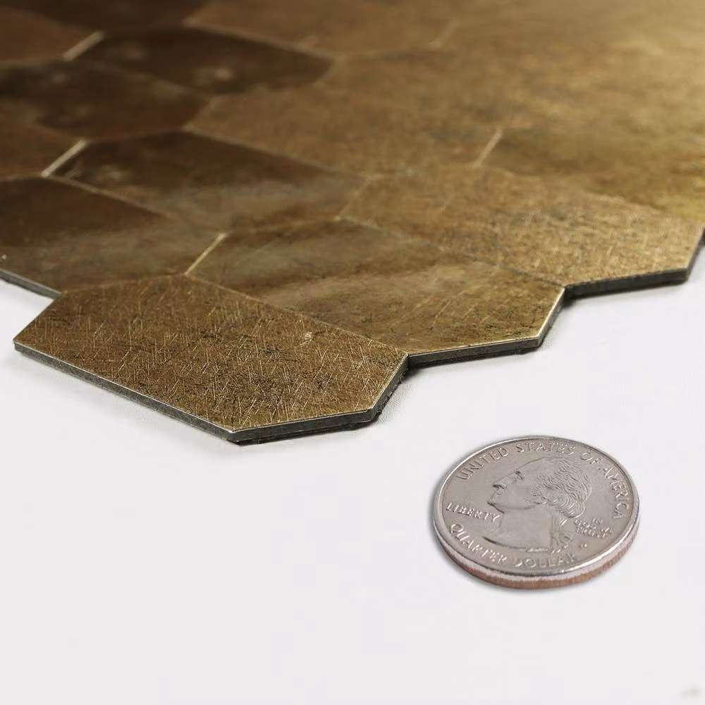 ENER-J Britwall Hexagon Bronze Aluminium Peel & Stick Mosaic Wall Tiles, Pack of 4 – 6