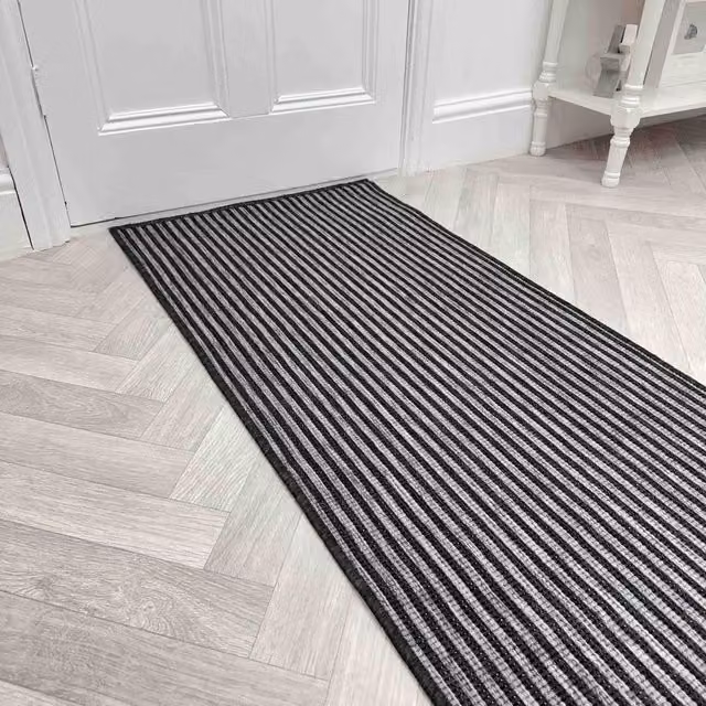 runrug Pinstripe Reversible Carpet Runner Rug in Black, W/D/H: 70 x 180 cm – 1