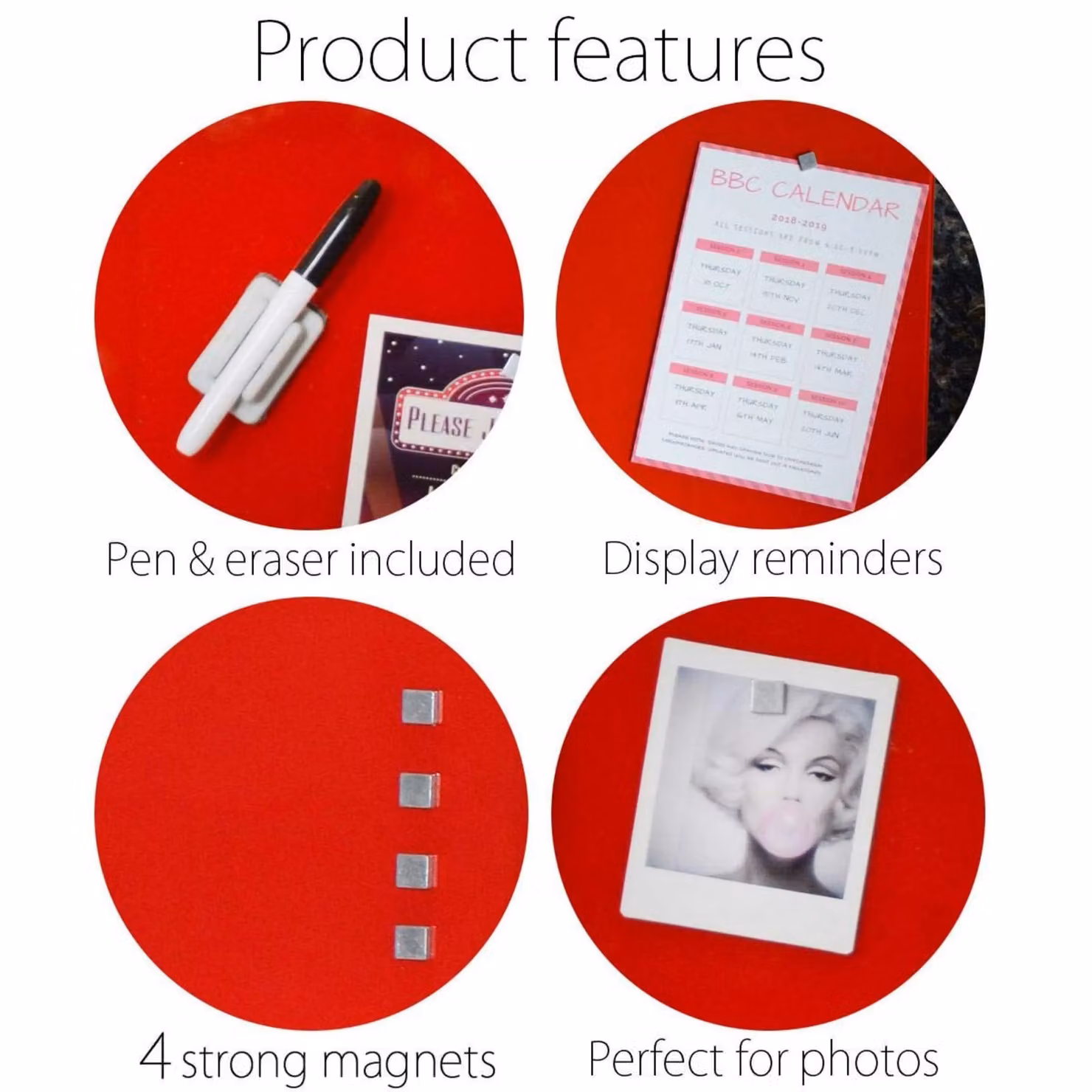 CARME HOME Wall Mount Glass Memo Board 2-Piece Set in Red, W50 x H50 cm – 2
