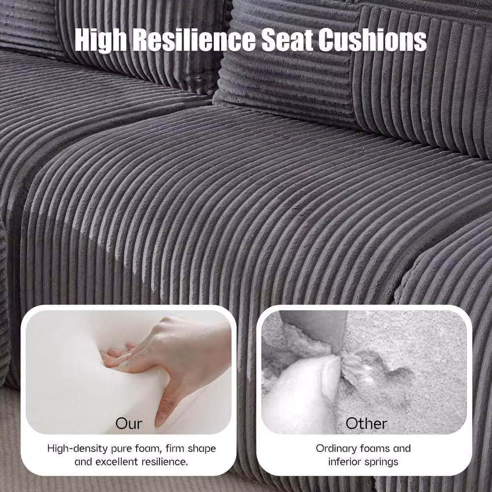Rolipo Dark Grey Modular 2-Seater Corduroy Sofa with Matching Ottoman and Storage – 5
