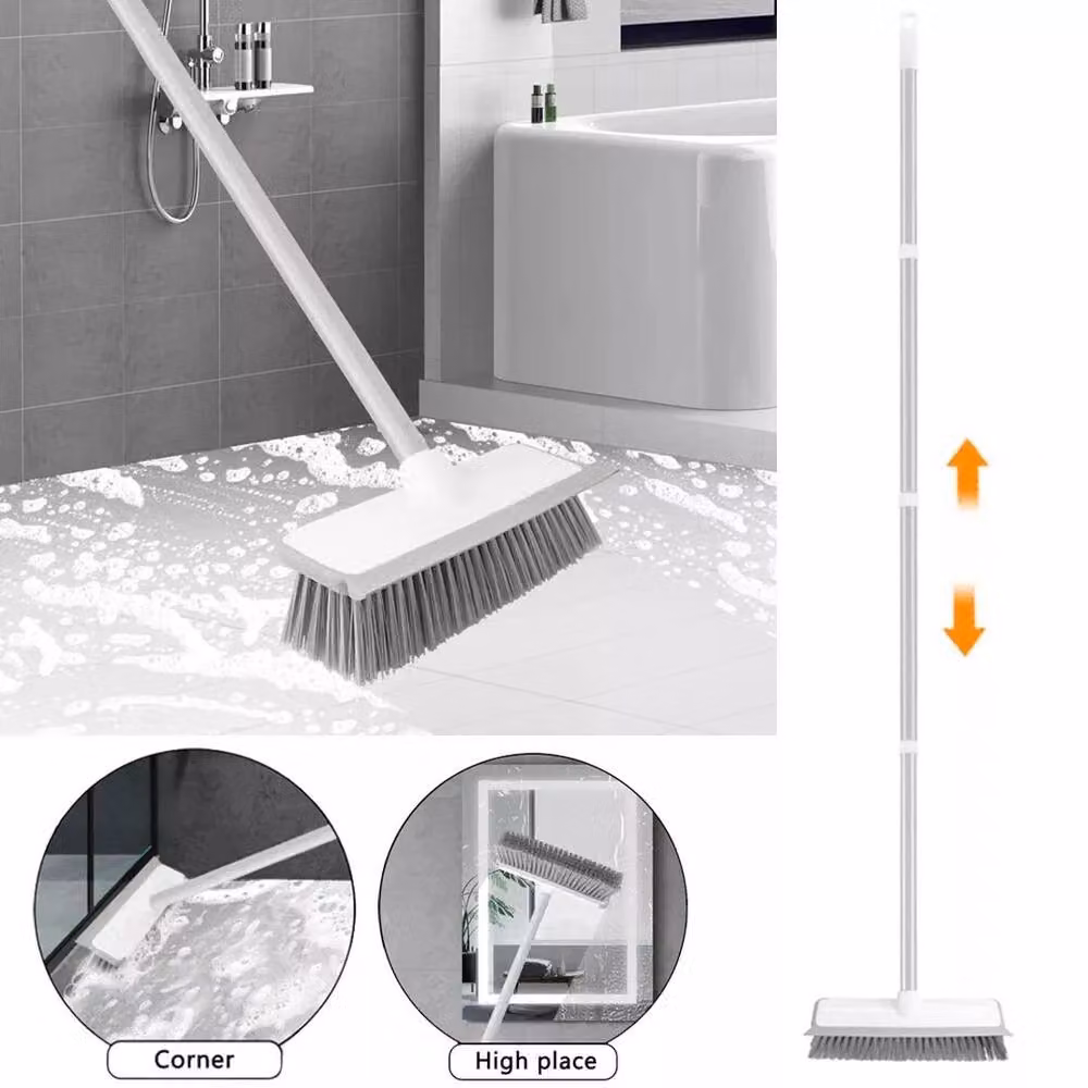 KORVIXA All-Purpose Long Handle Floor Scrub Brush with Scraper and Telescopic Handle, White – 2