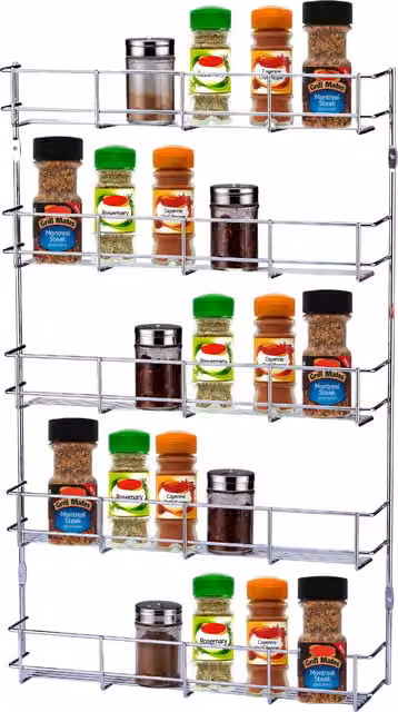 Buckingham Modern Wall Mounted Metal Spice and Herb Rack in Silver, W: 40 cm, D: 10 cm, H: 5 cm