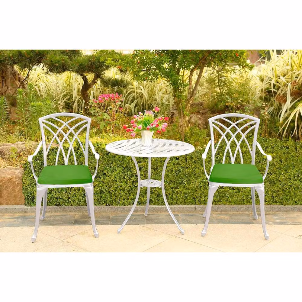 Centurion Supports OSHOWA Cast Aluminium Garden Bistro Set with Table and 2 Armchairs in White with Green Cushions – 2