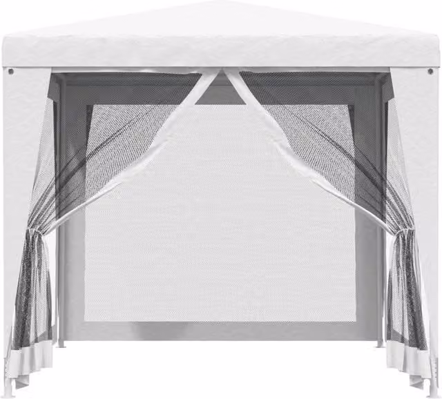 Berkfield Home Party Tent with 4 Mesh Sidewalls, White, W: 250 cm, D: 250 cm, H: 240 cm
