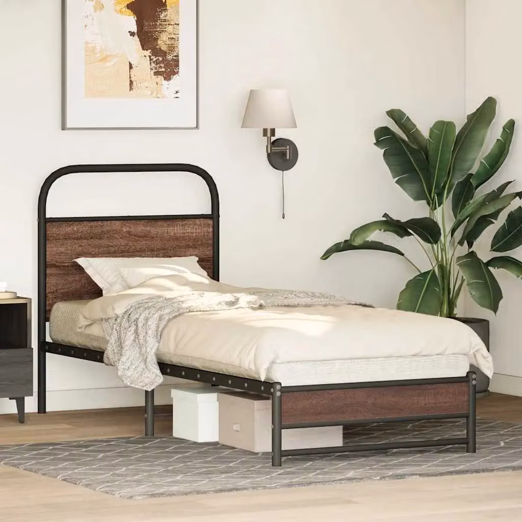 Berkfield Home Bed Frame in Brown Oak, W/D/H: 190 x 75 x 75 cm – 2