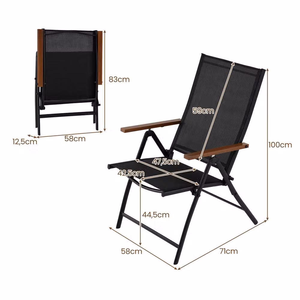 Costway Set of 4 Black Folding Patio Chairs with 5-Position Backrests and Textilene Fabric – 2