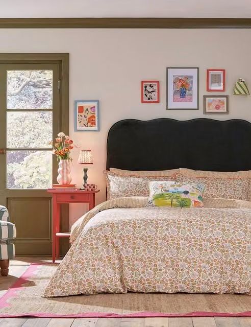 LAND & SHORE Rudie Reversible Floral Cotton Bedding Set, Multicolour, W: 180 cm x L: 200 cm